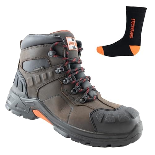 Image of Unbreakable Mens Hurricane Leather Safety Boots Composite Toe Cap Non Metallic Metal Free Lightweight S3 SRC Slip Resistant Waterproof Work Boots, Brown, 8, 8 UK