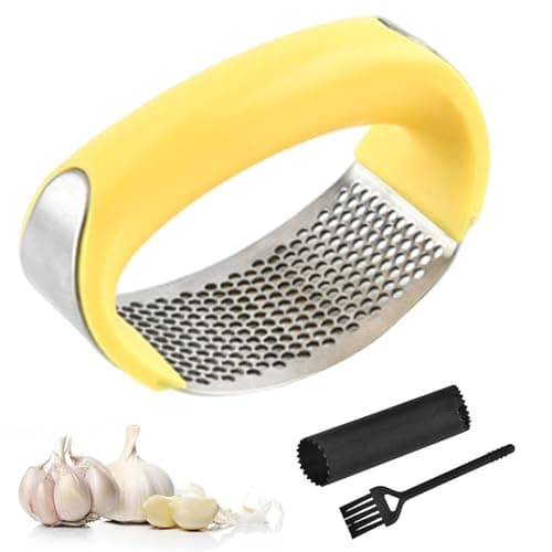 Image of Eastrise Stainless Steel Garlic Press,Rocker Crusher Masher,Portable Manual High Performance Garlic Mincer,Chopper for Kitchen Appliances,Easily Crush Garlic (1Pcs/Yellow)