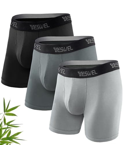 Image of YESWEL Mens Bamboo Boxers L, Longer Leg Boxer Shorts with Fly, Anti - Chafing Underwear Trunks, No Itchy Labels Underpants Pack of 3 Multicolor (Black Grey Light Grey)