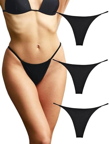 Image of KUKU PANDA Cotton Thongs for Women Sexy Seamless Woman G String Panties 3 Pack Set (Black, Small)
