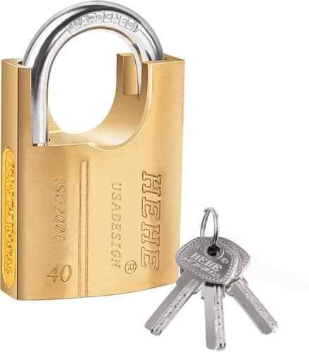 Image of Heavy Duty Padlock High Security Brass Closed Shackle Padlock with 3 Keys Used for Warehouse, Container, Garage, Shutter, Storage Units, Sheds, Garages, Fences (40mm)