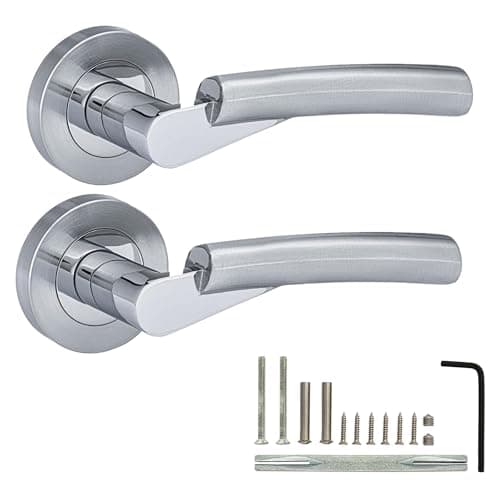 Image of XFORT Luna Lever on Rose Door Handles, Internal Door Handle Sets, Lever Latch Door Handle, Interior Door Handles for Home & Office, – Polished Chrome/Satin Chrome Nickel Dual Finish