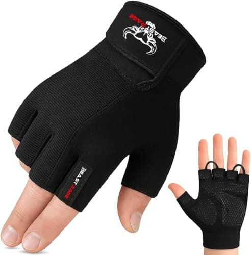 Image of BEAST RAGE Gym Gloves Weight lifting Gloves Training Anti Slip Padded Palm Half Finger Powerlifting Workout Exercise Gloves for Men and Women (Jet Black, M)