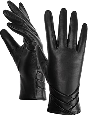 Image of GSG SINCE 1998 Women’s Touchscreen Genuine Leather Gloves – Chrome-Free Sheepskin, Faux Fur Lined, Warm Winter Driving Gloves Black Large