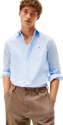 Image of Tommy Hilfiger Men’s Flex Poplin Kent Collar Slim Fit Shirt, Blue (Sweet Blue), XL