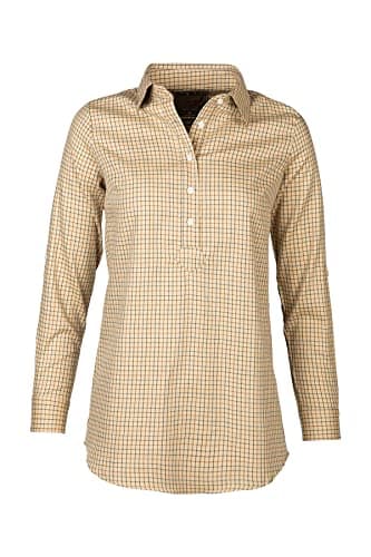 Image of Rydale Ladies Country Shirt Womens Long Sleeve Check Shirts Overhead Blouse (Poacher Beige, 14)