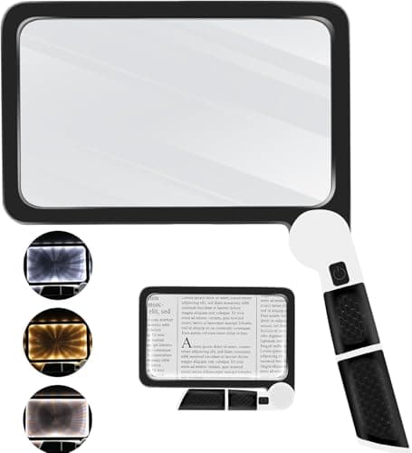 Image of 5X Sheet Magnifying Glass with Led Light, Ultra Bright Led Full Page Magnifiers for Reading Books Small Print Map Newspaper, Anti Glare Handheld Magnifier Glasses for Low Vision Person