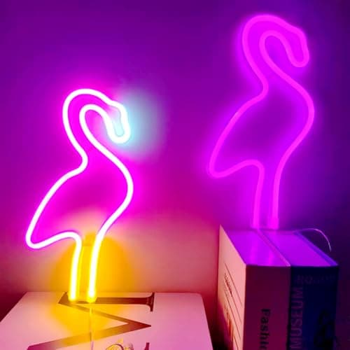 Image of Flamingo Neon Light Signs for Girls Women Bedroom Bedside Dorm Wall Decor,Neon Light up Flamingo Decor LED Pink Lamp Table Ornaments Gifts for Women Party,Battery Powered or USB Powered(2Pcs)