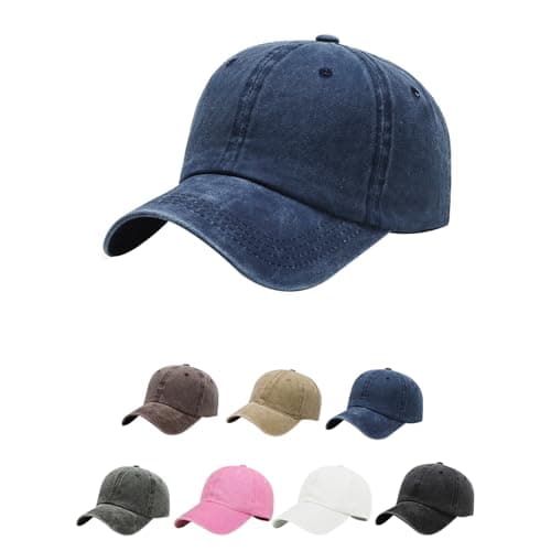 Image of Aomig Baseball Cap Men Unisex Vintage Werehed Dad Cap, Classic Plain Baseball Hats Polo Style Hat, 100% Cotton Denim Adjustable Sports Cap Breathable Summer Sun Visor Hat for Outdoor(Denim Blue)