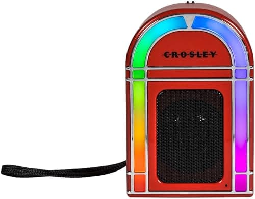 Image of Crosley Mini Jukebox Portable Bluetooth Speaker with 8H+ Playtime - Wireless Indoor Travel Speaker with Lights, Retro Design with Bold Audio, Rechargeable USB-C Party Speakers, Red
