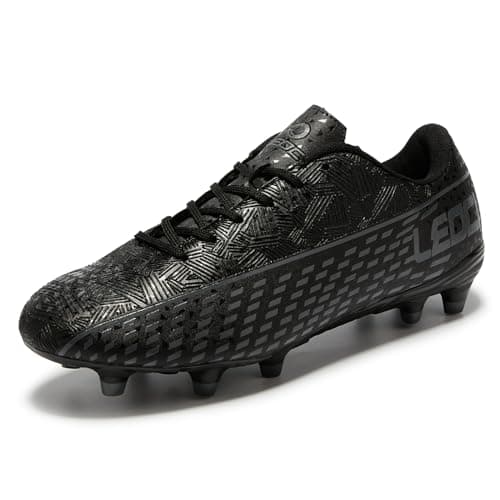Image of LEOCI Men's Football Shoes Adult Soccer Boots Women's Training Ag/FG Outdoor Unisex Soccer Cleats Astro Firm Rugby Sneakers Black Grey
