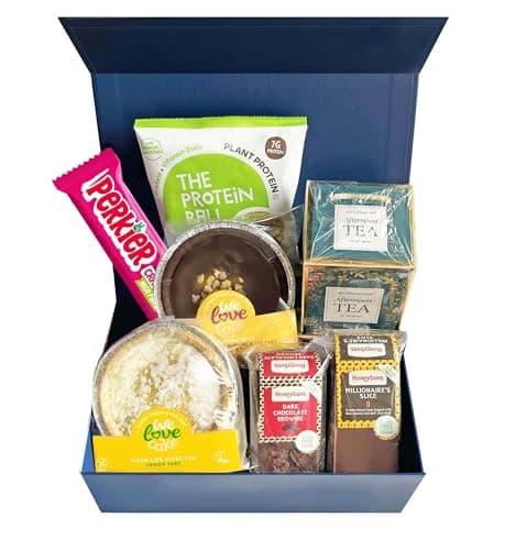 Image of Vegan And Gluten Free Hamper – Afternoon Tea Gift Basket (7Pcs) - Luxury Cakes, Tarts, Chocolate Treats and Tea Gifts | Free From Cakes Selection For Women and Men on Any Occasion
