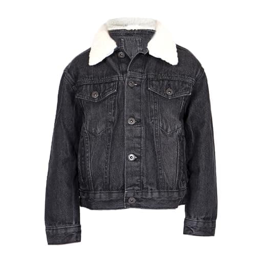 Image of NOROZE Boy’s Trucker Denim Jacket Detachable Sherpa Collar Washed Denim Classic Western Style Jean Coat (13 Years, Black)