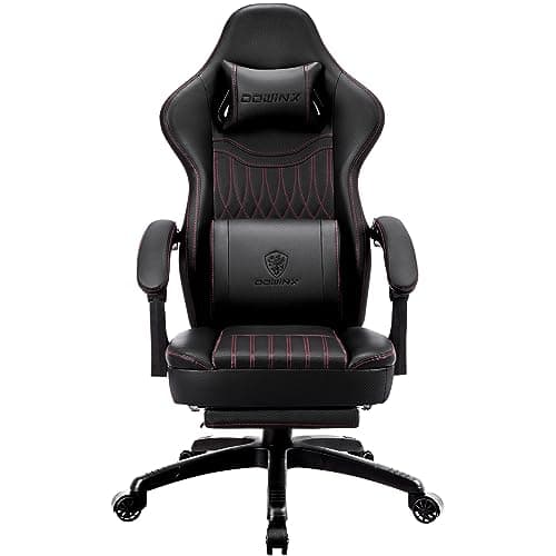 Image of Dowinx Gaming Chair with Spring Cushion,Racing Gamer Chair with Massage Lumbar Support, Ergonomic Gaming Armchair with Footrest Office Chair PU Leather Black