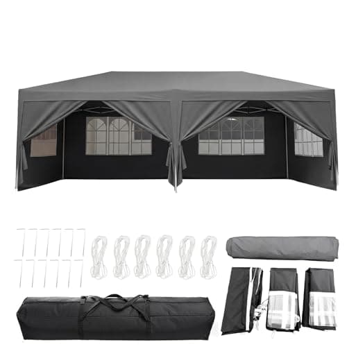 Image of Panana Pop Up Gazebo with Side Panels, 6x3m, Waterproof Canopy Tent with Windows, 3 Height Adjustable Levels, Carry Bag Included (Gray)