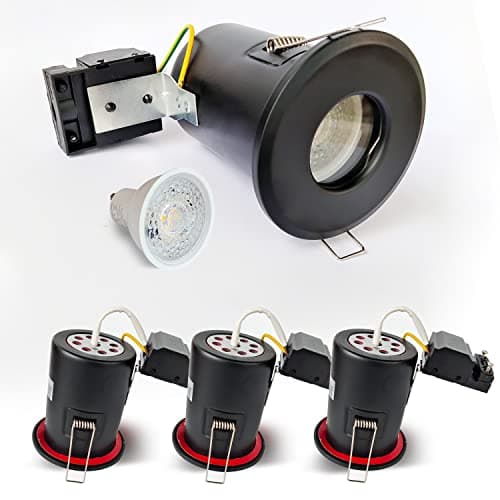 Image of 4XSweier 90 Minute Fire Rated Ceiling Recessed LED Spotlight, 5W 3000K Warm White IP65 Waterproof Bathroom LED Recessed Downlight, Cutout 75mm. Black (Non-Dimmable)