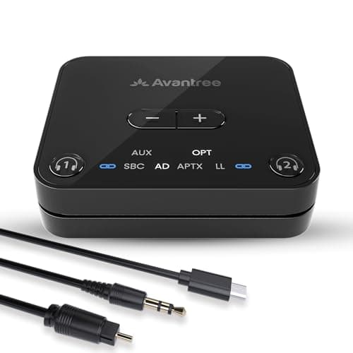 Image of Avantree Audikast 3 - Bluetooth 5.3 Transmitter for TV with Optical or AUX Audio Output Port, aptX-Adaptive, Dual Link for 2 Headphones, and 100ft Long Range