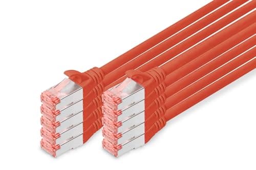 Image of Digitus LAN Cable Cat 6-1m - 10 Pack - RJ45 Network Cable - S/FTP Shielded - Compatible with Cat6A & Cat7 - Red