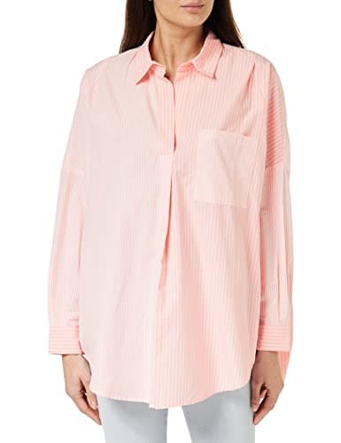 Image of French Connection Women's Rhodes Poplin Long Sleeve Pocketed Shirt, Lotus Pink Mix, M