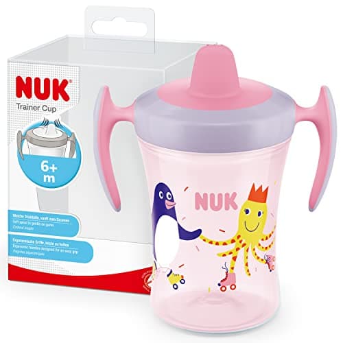 Image of NUK Trainer Cup Sippy Cup | Leak-Proof Soft Drinking Spout | 6+ Months | BPA-Free | 230ml | Pink Penguin