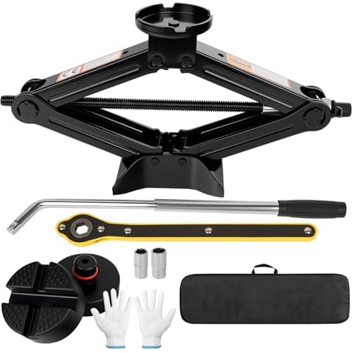 Image of 3 Ton Scissor Jack with Ratchet Handle & L-Wrench, 5.1"-16.79" Lifting Range, Portable Car Tire Jack for Cars, Trucks & SUVs - Heavy Duty Steel Construction (3T)