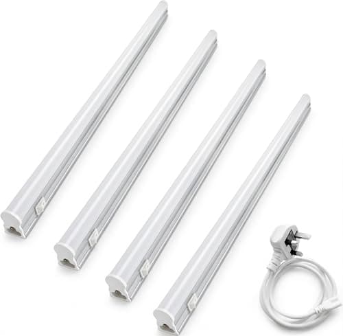 Image of T&K TO-KING 4 Pcs 600mm Connectible Mains with Independent Switch T5 LED Under Cabinet Hard Strip Lighting Bars Hardwired LED Cupboard Light Fixtures 4000K