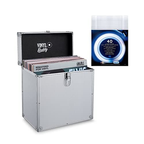 Image of VINYL BUDDY 12'' Aluminium Vinyl Record Storage Case,Holds up to 40 LPs (in PVC Sleeves) Includes 40 x 12 Inch Outer Record Sleeves (Sliver) (VB01S)