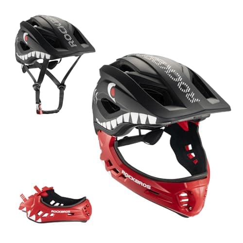 Image of ROCKBROS Kids Full Face Bike Helmet Kids Helmet Toddler Bike Helmets Full Face Protective Safety Helmet for MTB Skateboarding Scooter Roller Skating Cycling S: 48-52 cm, M: 55-58 cm