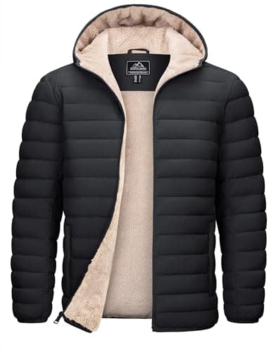 Image of TACVASEN Winter Jackets for Men Water Resistant Puffer Jacket Fleece Thicken Sherpa Coat Windbreaker Hooded Black XL