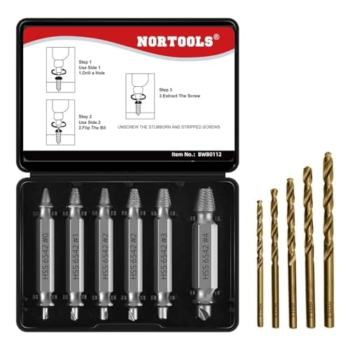 Image of NORTOOLS Damaged Screw Extractor Set,Upgraded Model HSS 6542,11pcs Stripped Screws Nuts Bolts with 5 Twist Drill Bit for Removing Rusted and Damaged Hardware, Drill Bit Tools