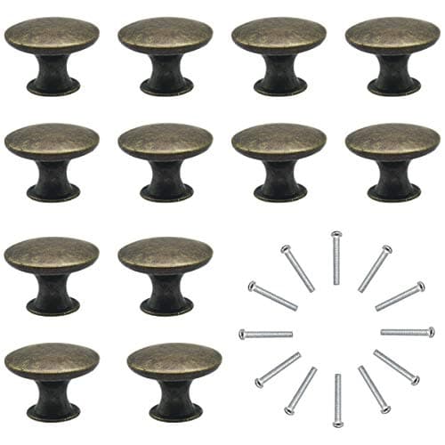 Image of NATUCE Kitchen Cabinet Cupboard Drawer Door Knobs Set of 12 Vintage Shabby Chic Round Knobs and Handles for Chest of Drawers Kitchen Cabinet Cupboards Bronze Styleφ30mm