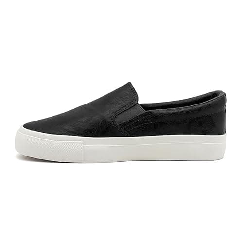 Image of Men's Slip On Trainers PU Leather Loafers Casual Flat Breathable Sneakers Outdoor Walking Shoes Black