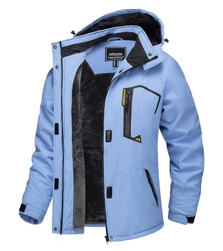 Image of TACVASEN Women's Outdoor Waterproof Jackets with Hood Winter Fleeced Lined Warm Coat Ladies Walking Windproof Jacket Ski Thermal Coat Blue
