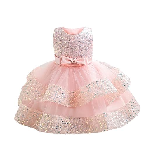 Image of Miipat Baby Girl Dress Tulle Sequin Princess Birthday Dress Toddler Formal Party Wedding Pageant Gown Girls Dresses Pink 100 2-3 Years