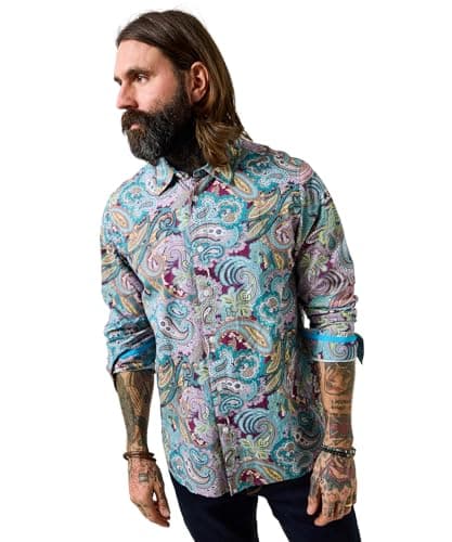Image of Joe Browns Men's Standout Bold Paisley Long Sleeve Shirt, Regular, Purple, UK M