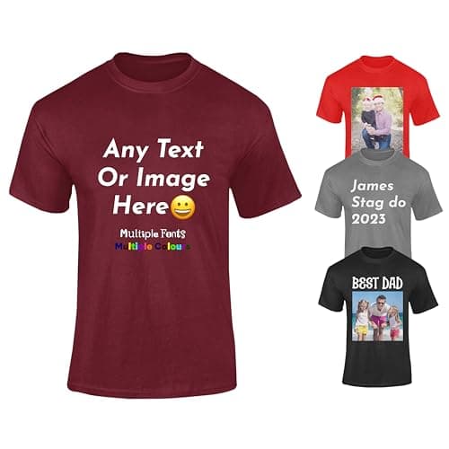 Image of Burgundy Personalised Mens T-Shirts UK - Customise With Any Text And Photo, Long-Lasting Print Large