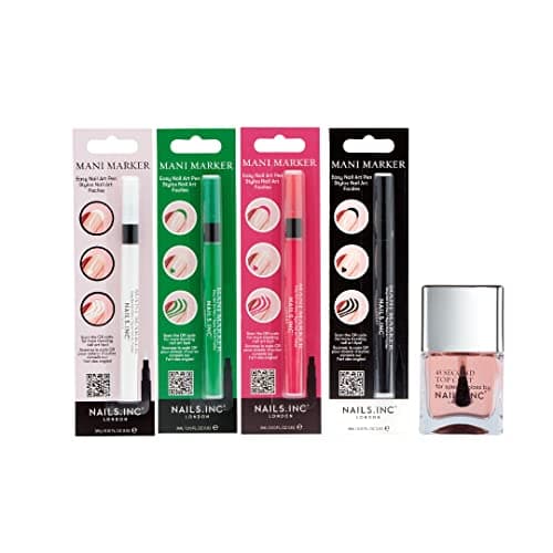 Image of Nails Inc Easy Nail Art Bundle Kit, Mulicolour, Enriched with Retinol, DIY Manicure Design, Quick Drying, Easy To Use, Salon Quality, Fine Tip, Top Coat, 5-Piece Nail Pen Set