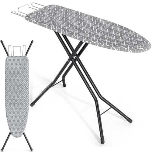 Image of KINGRACK Standard Size Ironing Board, Folding Full Size Ironing Board, Iron Boards with Iron Rest & Adjustable Height,Heavy Duty Iron Table with Metal Legs & Thick Cover, 33 x 110 cm, Grey