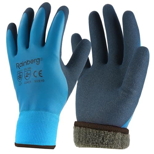 Image of Rainberg 1 Pair Waterproof Thermal Winter Work Gloves, Fleece Liner Insulated Warm for Cold Weather, Safety Gloves with Superior Grip, Outdoor Gardening, Car Washing, Fishing, Multipurpose (Blue, XL)