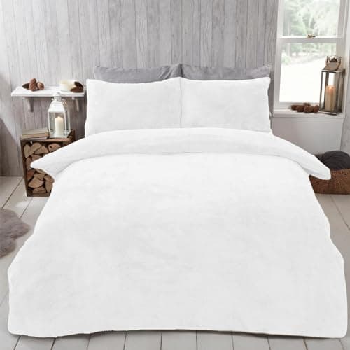 Image of Brentfords White Single Duvet Cover Set Teddy Fleece, Winter Bedding Set Single Duvet Cover Luxury Super Soft Comfy Thermal Bedding with Pillowcase Quilt Cover