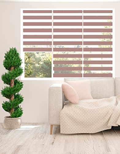 Image of Zebra Blinds - Day and Night Zebra Roller Blinds for Windows,Dual Layer Light Control Fabric, Modern Striped Design, Aluminium Cassette, Easy Fit Window Shades 145cm Drop (Pink, 112.5cm Width)