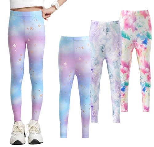 Image of NEAWEALY Kid Leggings Girls Yoga Tights Pants Cloud Printed Stretchy Leggings Sports Trousers 3-Pack 4-5Y