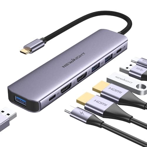 Image of Newmight 7 in 1 USB C Docking Station - Dual Monitor with 2 HDMI, 3 USB 3.0, 100W PD, Compatible with Dell, HP, MacBook Pro Air, iPhone 15 Series