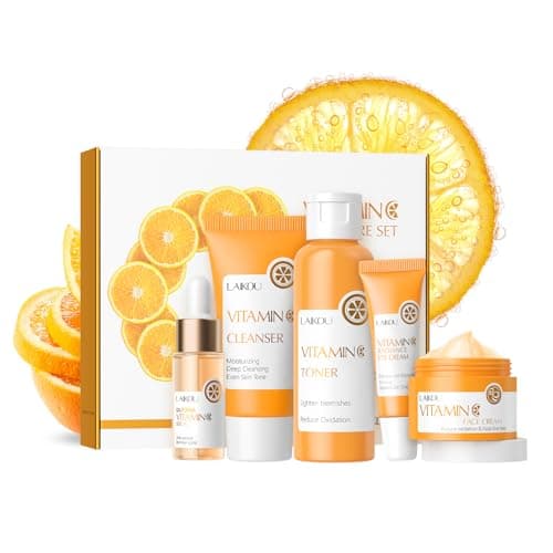 Image of LAIKOU Skincare Set, Vitamin C Serum for Face Skin Care Sets & Kits - Cleanser, Toner, Serum, Eye Cream & Face Cream, Facial Care Kit for Radiant Skin, Anti Aging Gift Set for Women Teenage Girls 5pcs