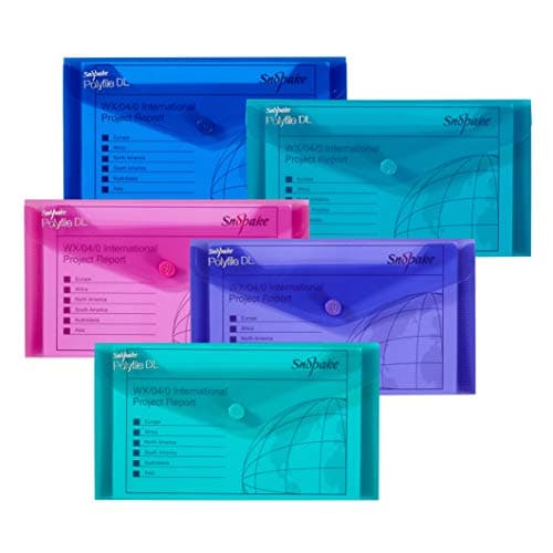 Image of Snopake 10035 Polyfile DL Popper Wallet File with Press Stud - Assorted Electra (Pack of 5)