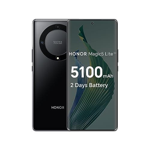 Image of HONOR Magic 5 Lite, Sim-Free and Unlocked Mobile Phones, 5G Smartphone, 8GB+256GB, 6,67” Curved AMOLED 120Hz Display, 64MP Triple Rear Camera, 5100 mAh Battery, Dual SIM, Android 12, Midnight Black