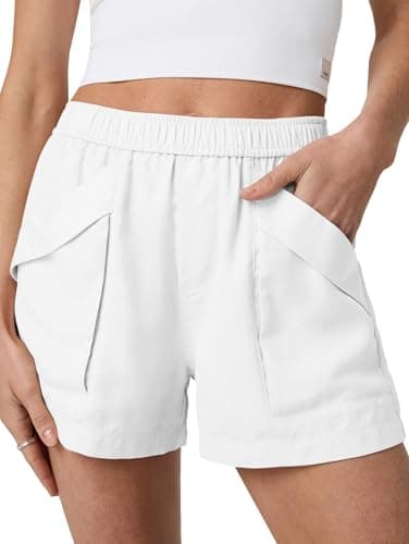 Image of Famulily Womens Stylish Elastic Waistband Shorts with Pockets Lounge Beach Summer Casual Pants White M