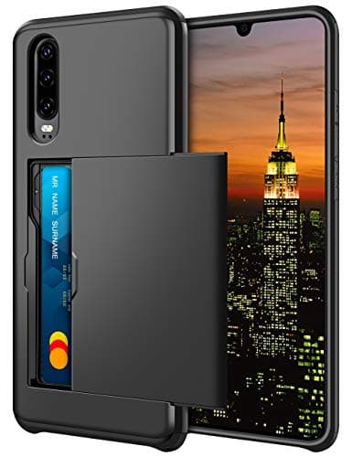 Image of Coolden for Huawei P30 Case Wallet Case Armor Shockproof Protective Case Heavy Duty Rubber Bumper Card Holder Slot Wallet Case Cover for Huawei P30 Phone Case (Black)