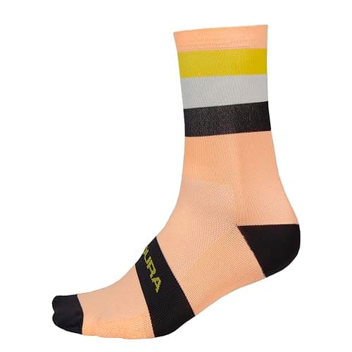 Image of Endura Men's Bandwidth Socks for Cycling | Moisture Wicking| Athletic Crew Socks, Neon Peach, S-M