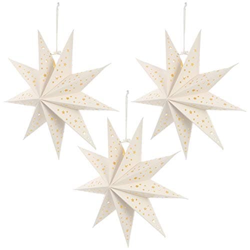 Image of FRCOLOR 3pcs Paper Star Lantern Lampshade Hanging Christmas Star Ornaments Hanging Lamp Snowflakes Decorations Wedding Birthday Party Home Decorations White 35cm